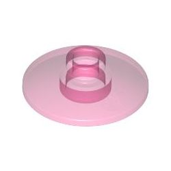 Platte 2x2 rund, zentrale Noppe, transparent pink