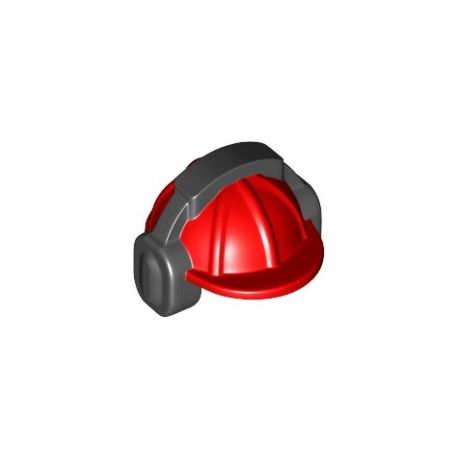 Bauarbeiterhelm mit schwarzem Ohrenschützer, rot