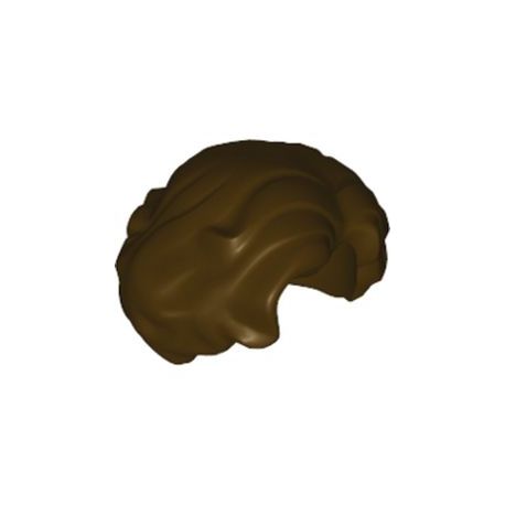 Haare lockig, halblang, dunkelbraun