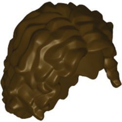 Haare lang, lockig, dunkelbraun