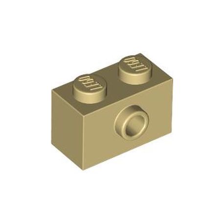 Stein 1x2 mit zentraler seitlicher Noppen, beige