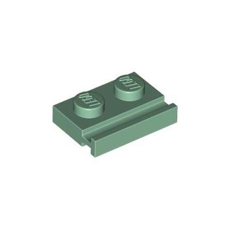 Platte 1x2 mit Führungsschiene, sandgrün