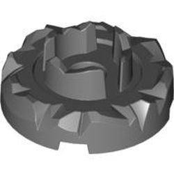 Stein 4x4 rund, gezackter Rand und mittige Erhebung, dunkelgrau