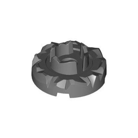 Stein 4x4 rund, gezackter Rand und mittige Erhebung, dunkelgrau