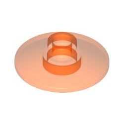 Platte 2x2 rund, zentrale Noppe, transparent fluoreszierend orange