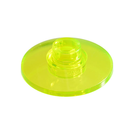 Platte 2x2 rund, zentrale Noppe, transparent fluoreszierend grün